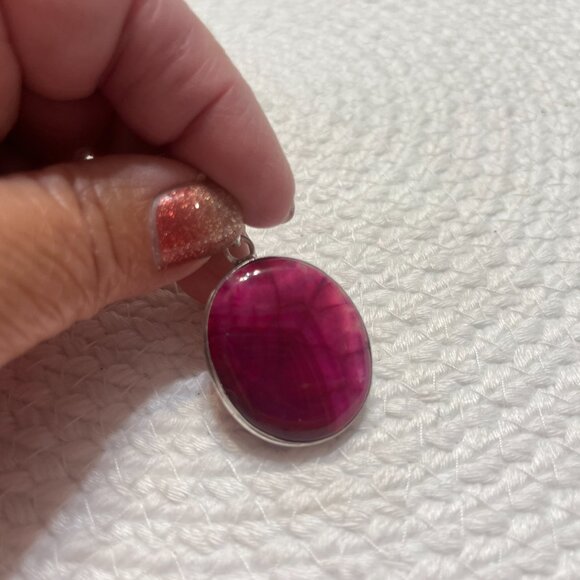 Gorgeous PINK BOTSWANA AGATE Handmade Sterling 925 Pendant/Chain #532D - Picture 3 of 3